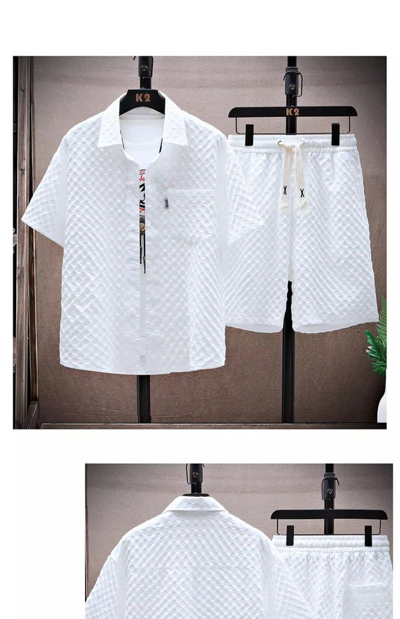 Men's Clothing Summer Solid Color Ice Silk Suit Thin Sports Casual Two Piece Suit Summer Handsome Short Sleeved Shirt_voghion.com