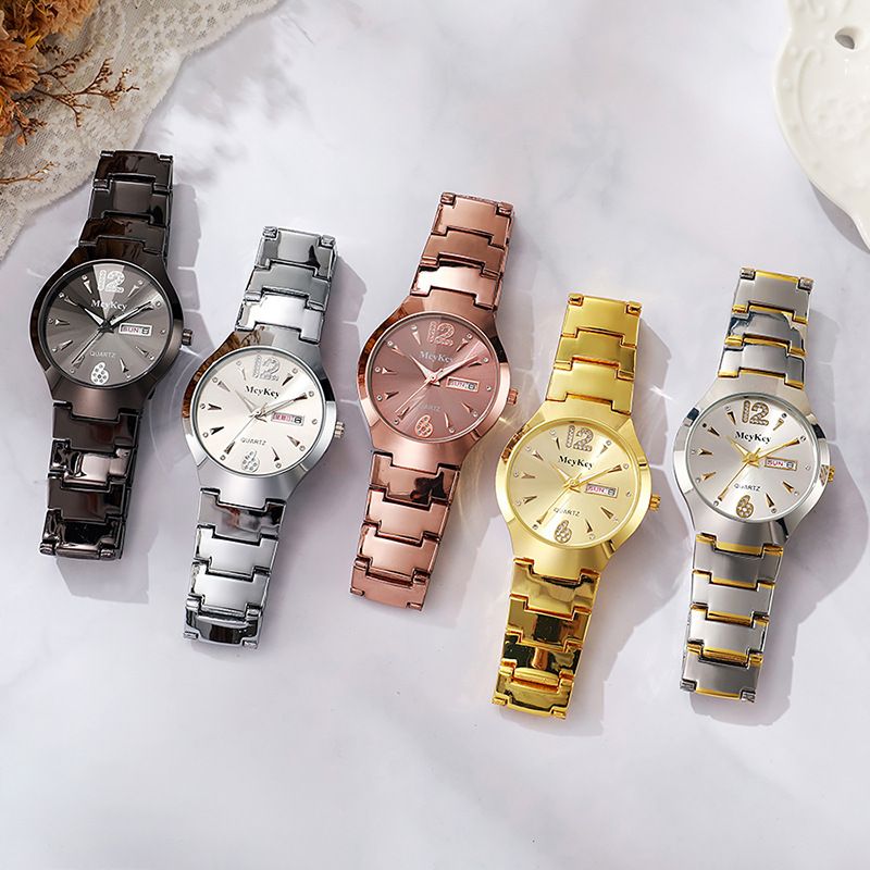 McyKcy New Tungsten Steel Watch With Rhinestones, Digital Round Business Quartz Men's Watch, Gold And Silver_voghion.com