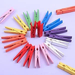 100-Pack Birch Wood Clips - 2.9" Colorful Multi-Use_voghion.com