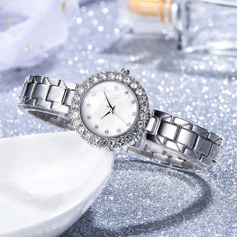 Damenuhren 2pes Set Mode Armbanduhr Zweiteilige Damenuhr mit eingelegtem Diamantstahlgürtel Damenuhr_voghion.com