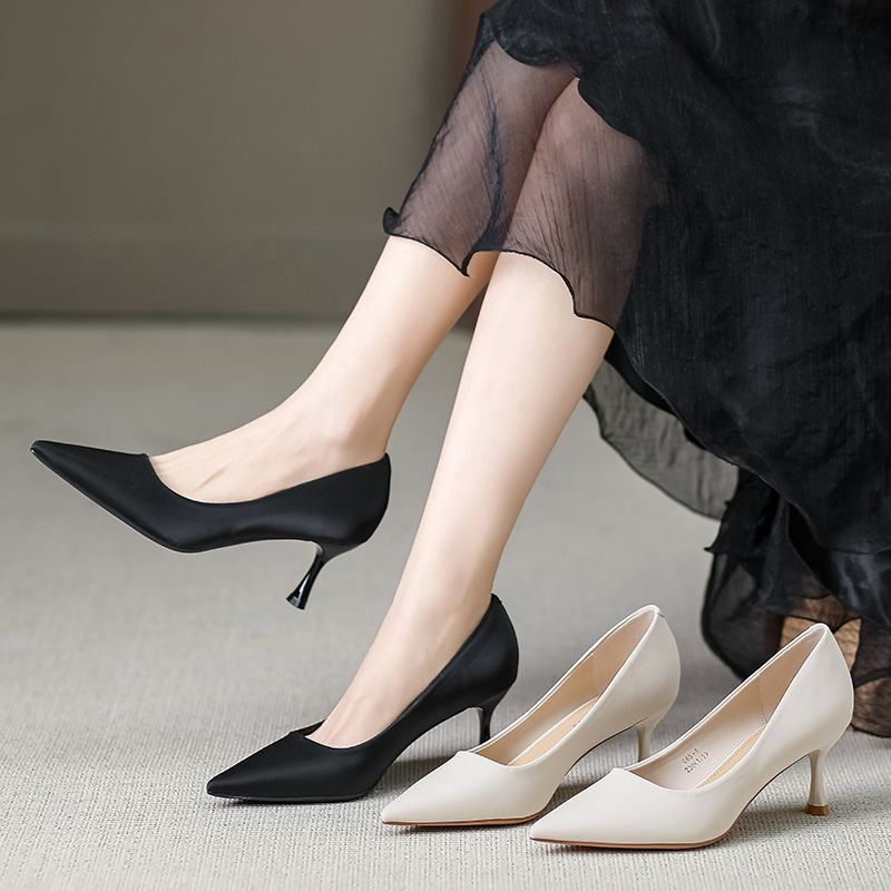 Tacchi alti in morbida pelle, scarpe singole a punta con tacco piccolo in stile francese, scarpe da donna_voghion.com