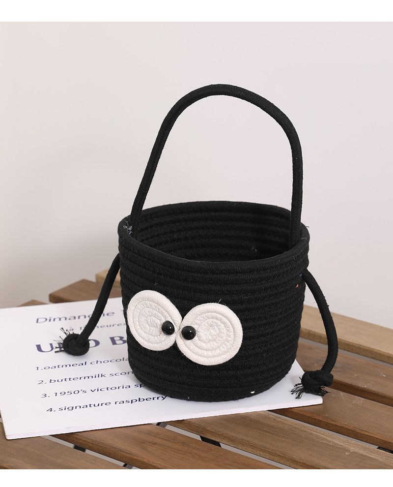 Borsa creativa in paglia intrecciata con palline di carbone nero, nuova borsa da spiaggia per le vacanze con borsa intrecciata a secchiello vuoto carino_voghion.com