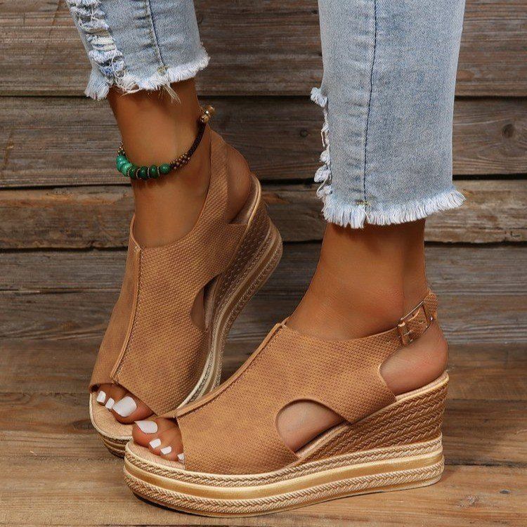 Sandales d'été à talons compensés et bout ouvert, grande taille, style romain, avec boucle et bride_voghion.com