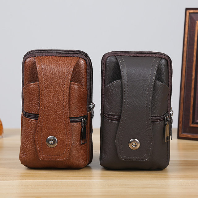 Männer Lieder Taillebeutel Grouss Kapazitéit Gürteltasch Braun Schëllertaschen Crossbody Taschen Multilayer Schnalle Handytasch Hënnertasch_voghion.com