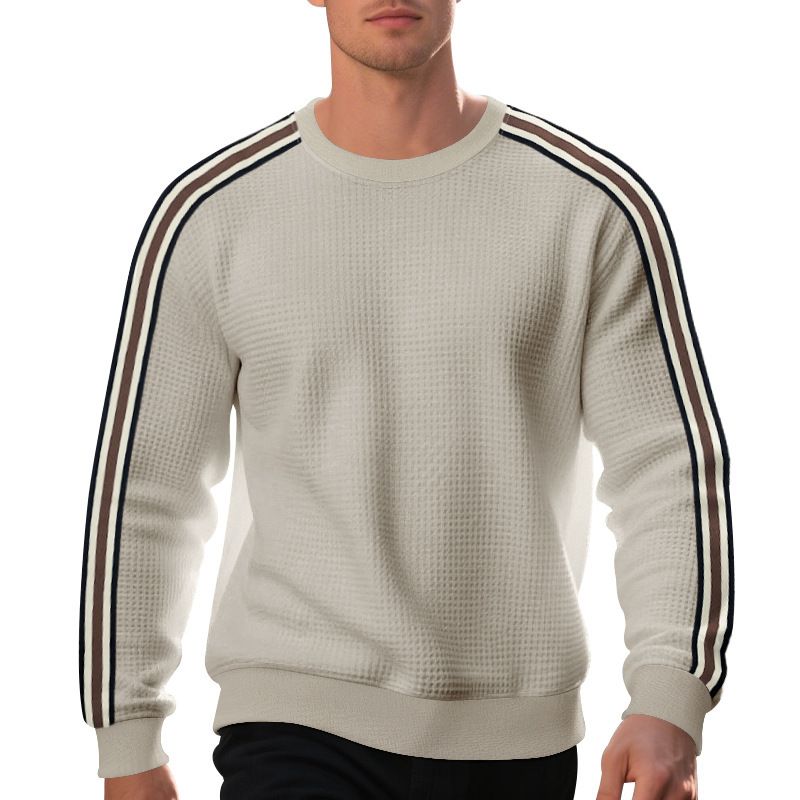 Men's Casual Sweatshirt - Relaxed Fit Crewneck Pullover With Mini Check Pattern | Soft Cotton Blend, Thickened For Spring/Fall_voghion.com