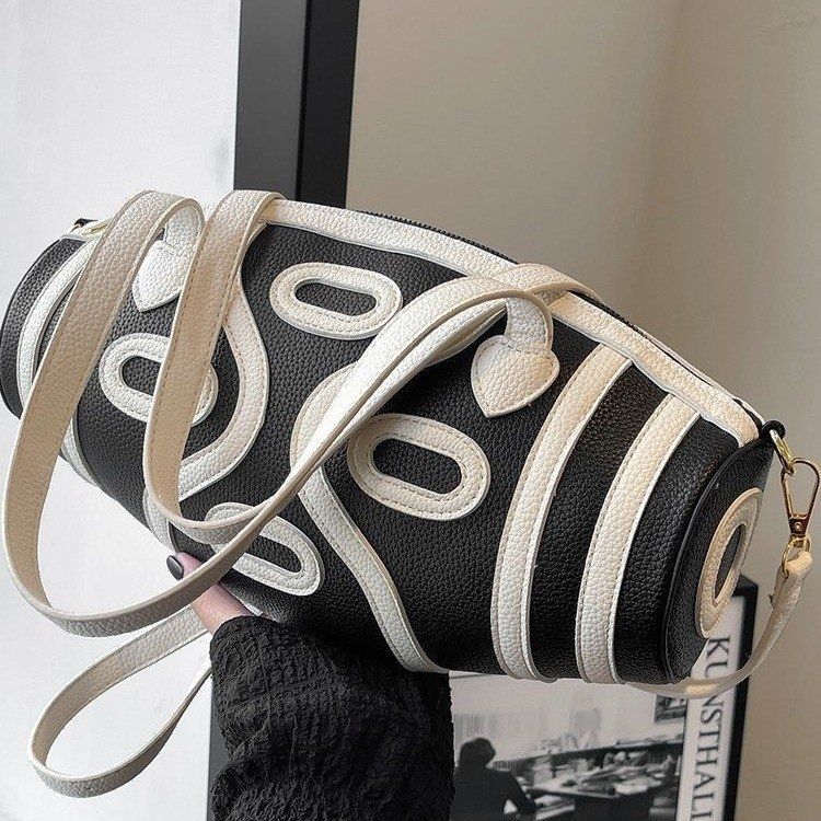 Tianzhu Women, borsa a tracolla in stile etnico, da donna, a tracolla singola per uscire, blocco di colore bianco e nero_voghion.com