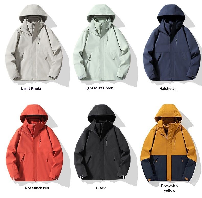 001 3-in-1 Outdoor Detachable Mountaineering Couple Two-Piece Set Windproof Jacket Waterproof Coat For Hiking And Camping_voghion.com