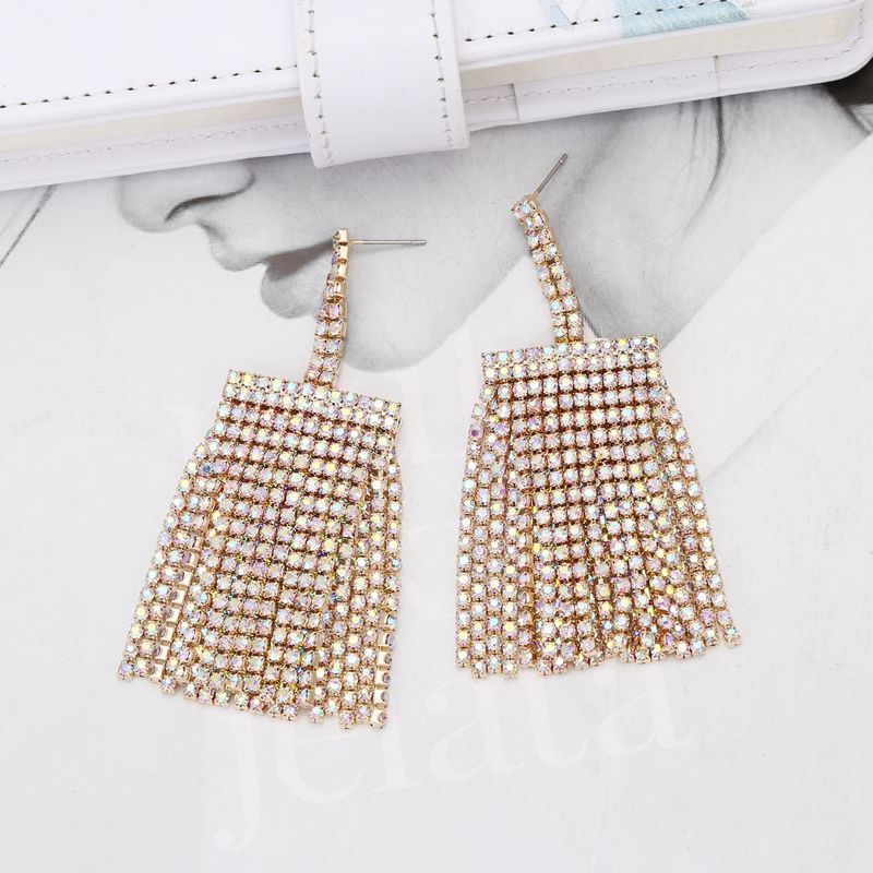 New Square pendant tassel earrings women's fashion all-match personalized rhinestone jewelry accessories earrings_voghion.com