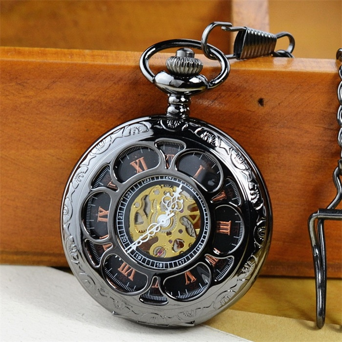 Vintage transparant zakhorloge met holle achterkant clamshell student Heren en dames Mechanisch uurwerk Geromaniseerd handmatig mechanisch herenzakhorloge_voghion.com