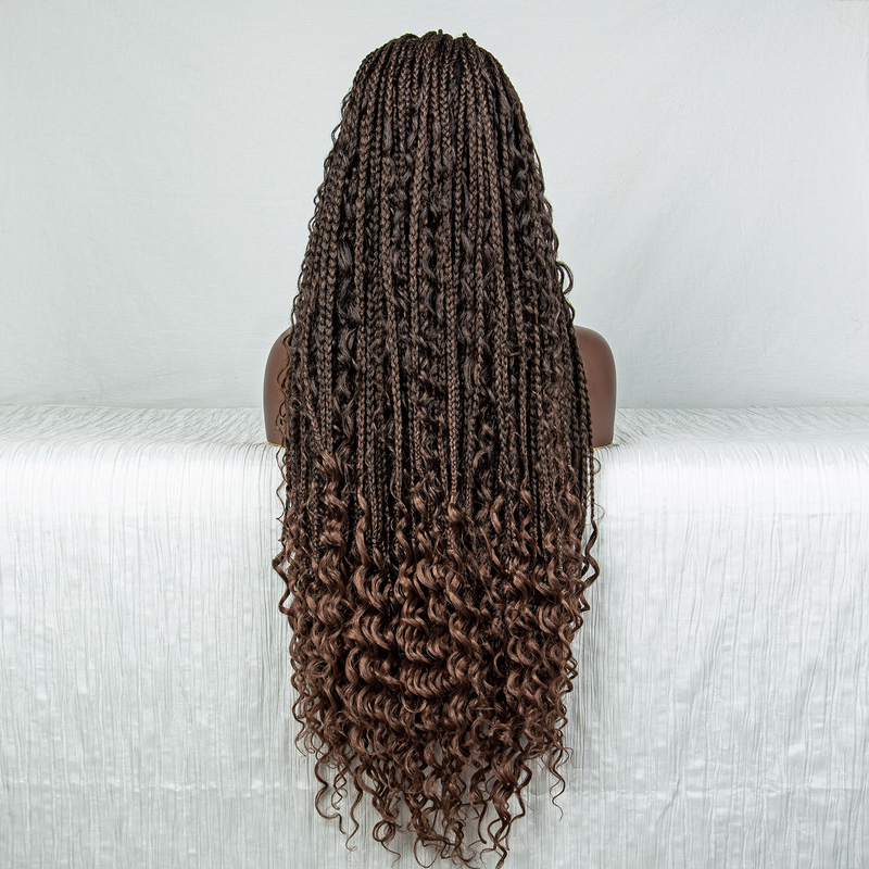 32inch long synthetic lace braid 9*6 transparent lace hand-woven braid with flower wig headgear box braid with baby hair_voghion.com