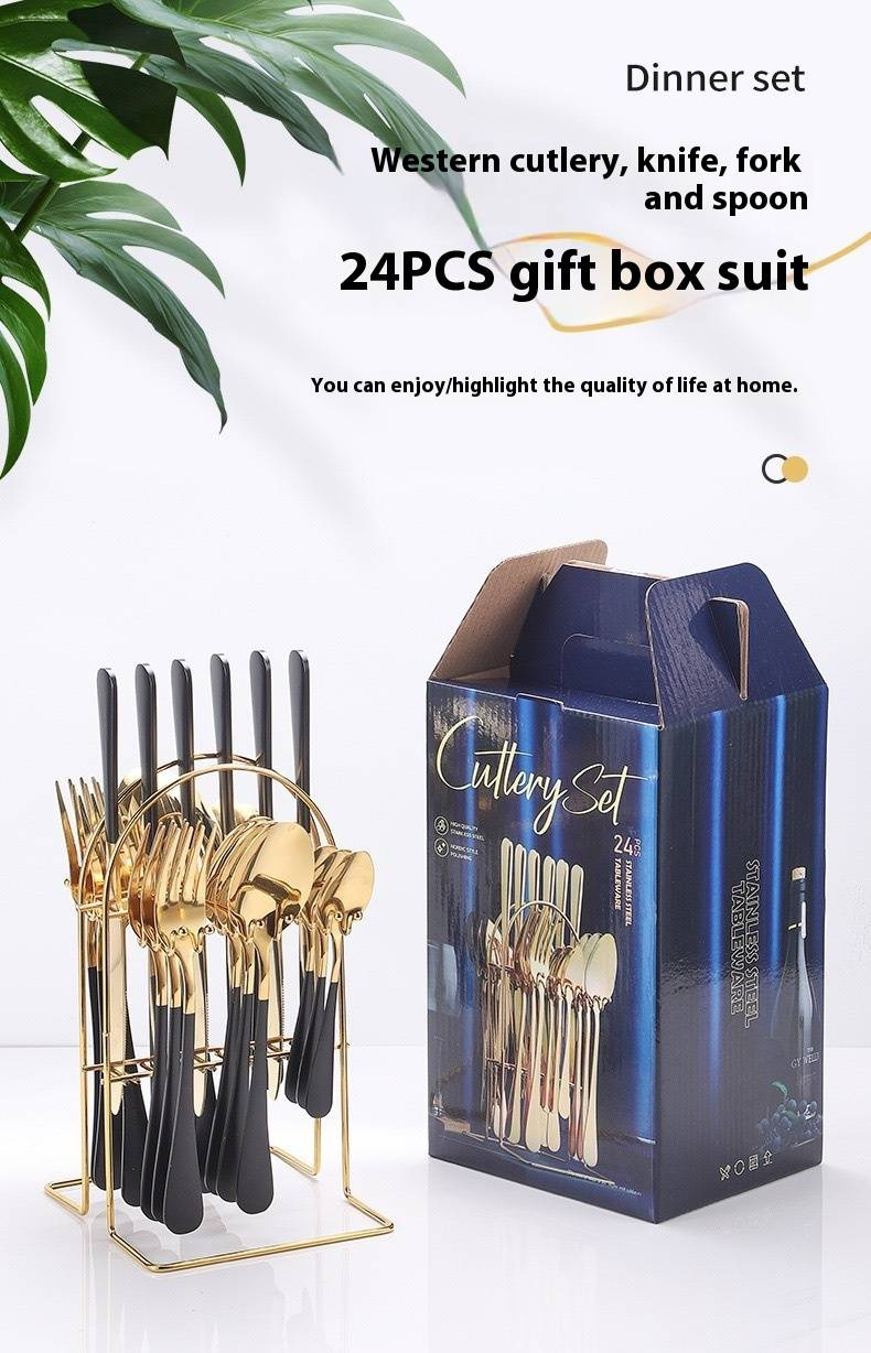 1010 Series 24-Piece Stainless Steel Cutlery Set - Steak Knife & Fork Set With Dinner Spoon, Premium Dining Utensils For Western Cuisine In Gift Box_voghion.com