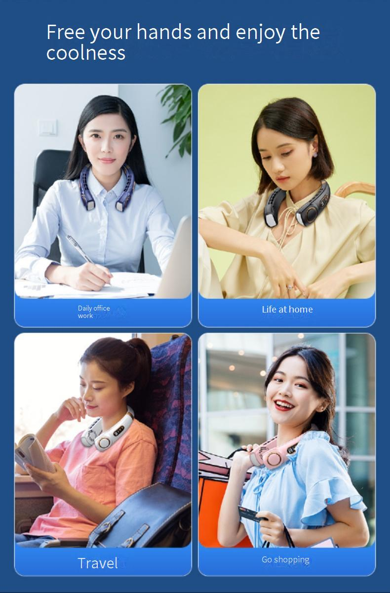 Ice-Cooling Smart Neck Fan - Bladeless Portable Fan (Type-C Fast Charge ≤22dB 3 Wind Modes) For Outdoor/Office_voghion.com