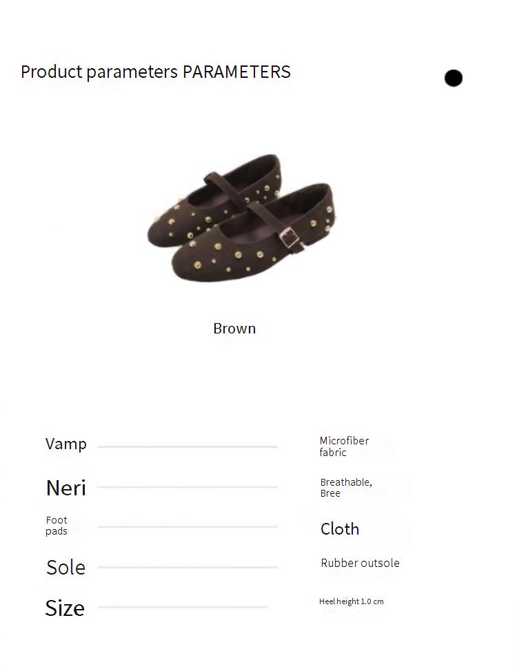 Rivet Decorated Round Toe Ballet Flats Fashionable And Versatile Single Shoes One Strap Ballet Mary Jane Shoes_voghion.com