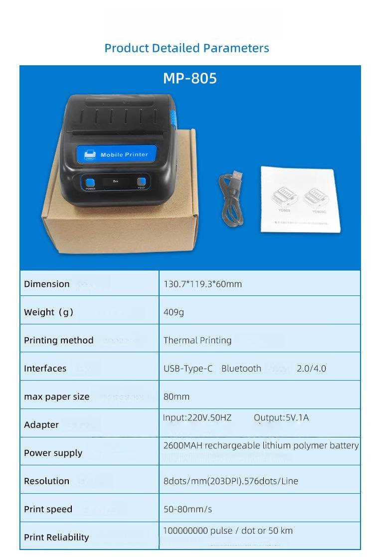 Portable 80mm Thermal Label Printer For Shipping & Receipts - Bluetooth Mini Printer - Compact & Rechargeable (MP-805)_voghion.com