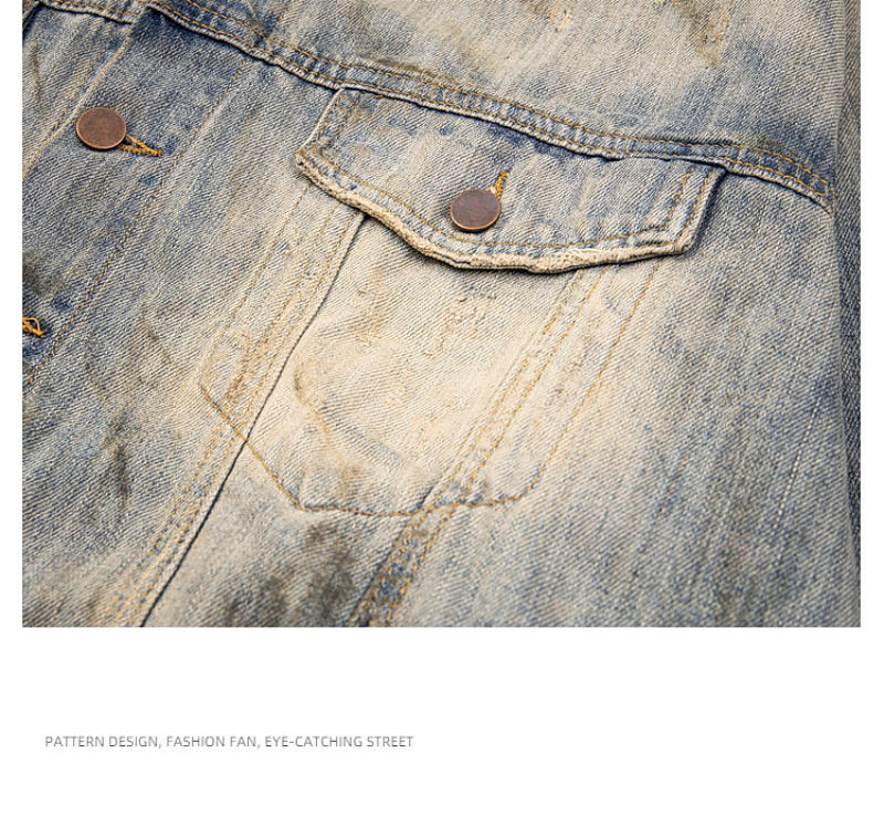 Vintage Washed Distressed Denim Jacke - Streetwear Boxy Fit mit Bambusstruktur & Schlammfarbe für den Cleanfit-Stil von Herren_voghion.com