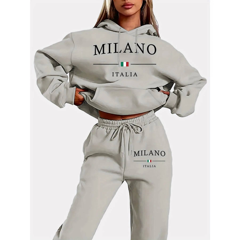 Conjunto de sudadera extragrande para mujer: jersey y pantalón de moda urbana con estampado gráfico_voghion.com