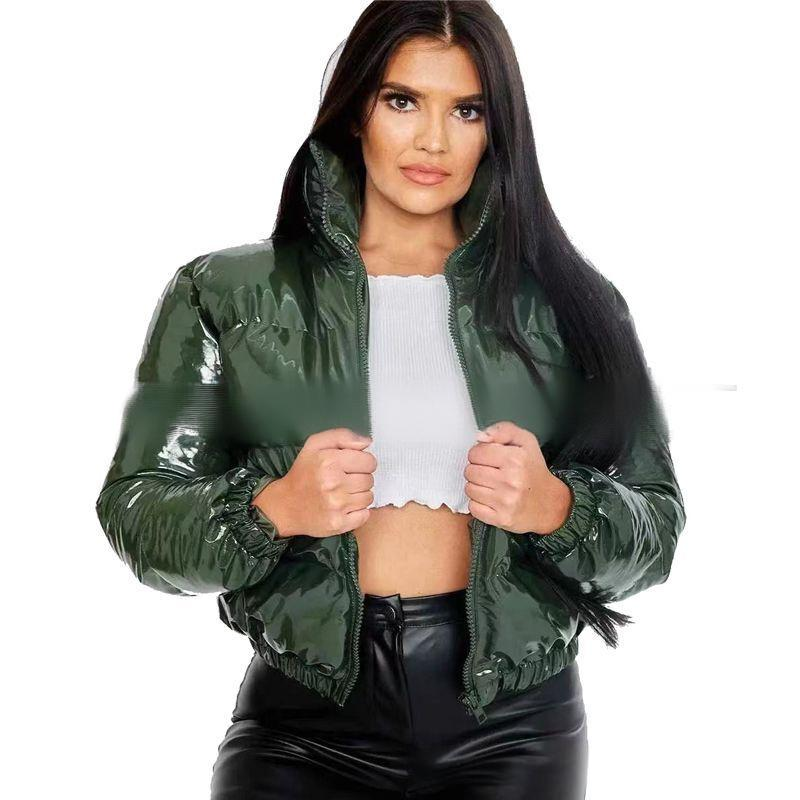Puff Sleeve Winter Coat For Women - Shiny Quilted Jacket With Stand Collar, Lightweight Warmth, Trendy Streetwear & Office Wear_voghion.com