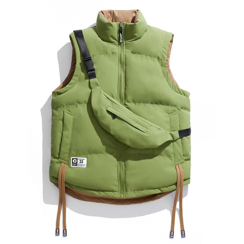 Gilet imbottito reversibile da uomo – Gilet invernale trapuntato con cerniera per taglie forti e alte | Misto cotone-poliestere a doppia vestibilità | Vestibilità oversize con tasche laterali_voghion.com