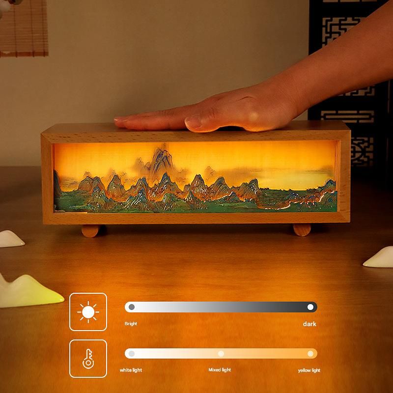Qianli Jiangshan Pat Light Office Desktop Decoration Ornaments Creative Cultural Gift Customized 3D Wood Carving Night Light_voghion.com