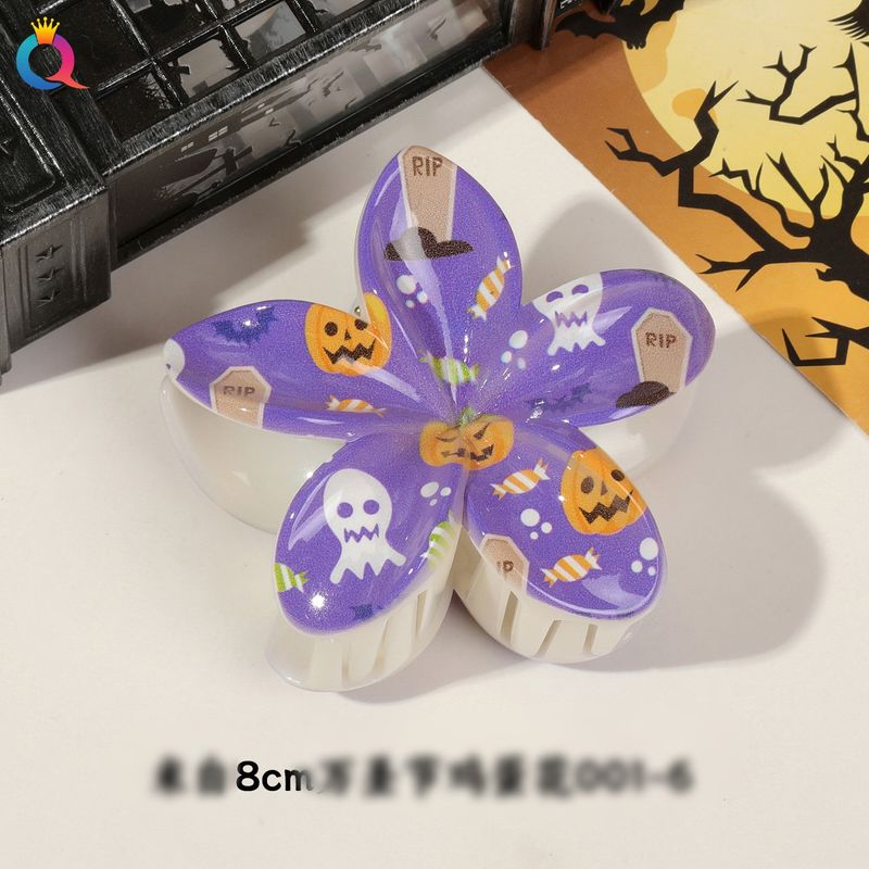 Multiple Pattern And Color Options For Halloween Pumpkin Skull Witch UV Print Frangipani Clip Girls Headdress_voghion.com