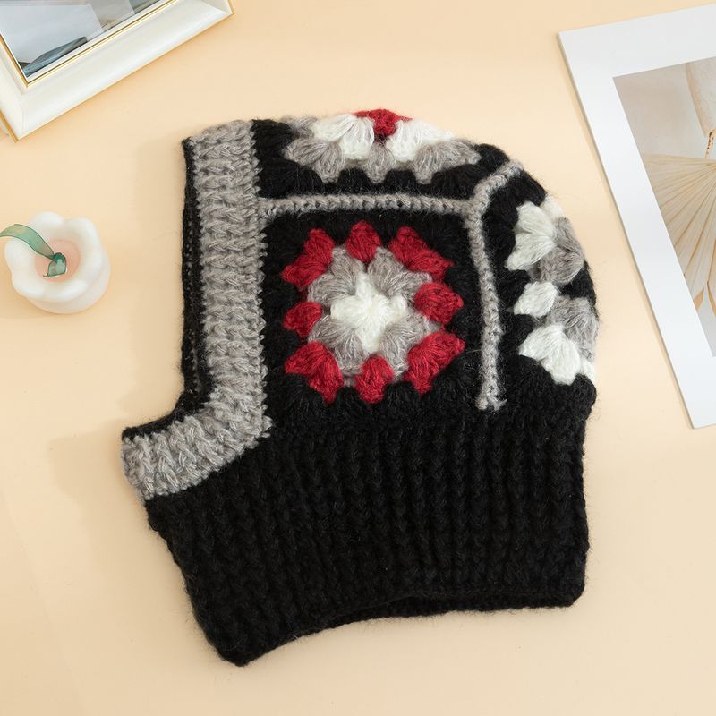 Passamontagna lavorato a maglia - Protezione invernale calda per orecchie e collo, tessuto acrilico morbido, design geometrico retrò, traspirante e antivento per attività all'aperto_voghion.com