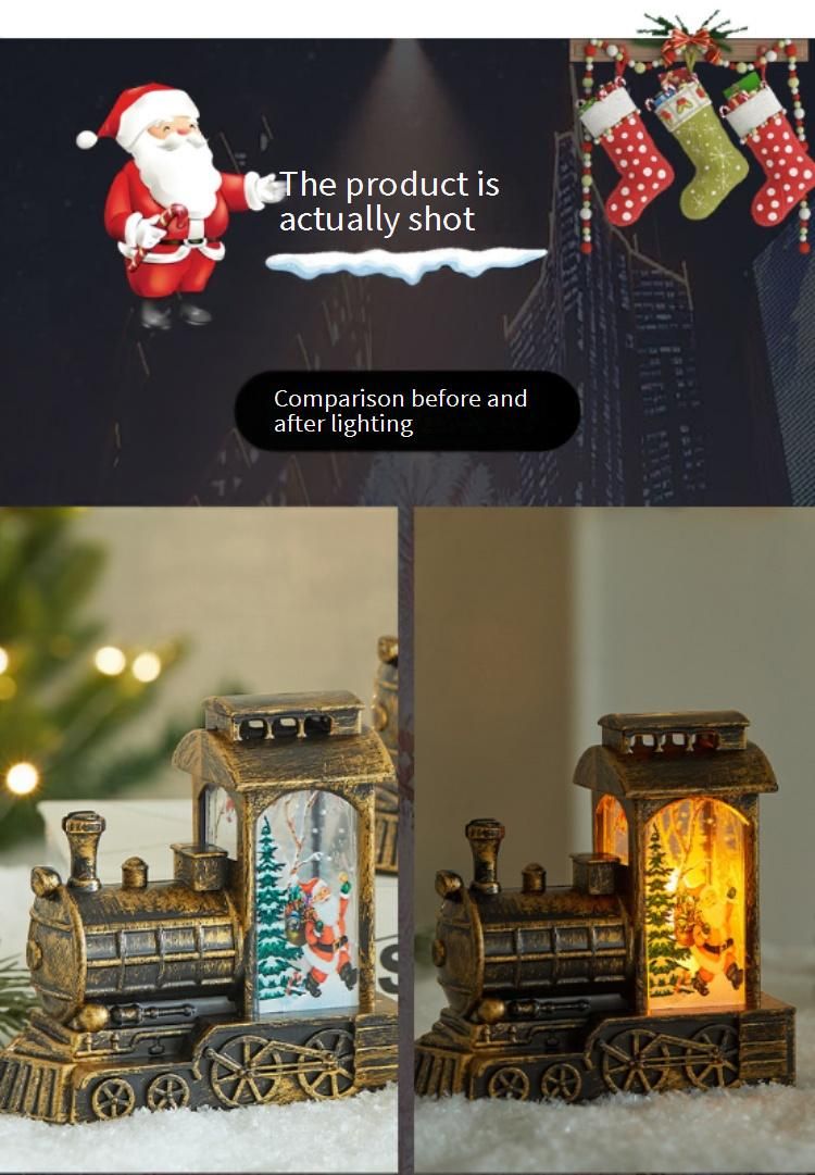 Luce notturna a forma di treno di Natale: lanterna a LED festiva attivata dall'acqua con disegni di Babbo Natale, renne e pupazzo di neve (dettagli con pennello dorato)_voghion.com