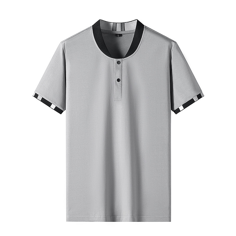 C&J Men's New Round Neck T-shirt Leisure Elastic Short Sleeve_voghion.com