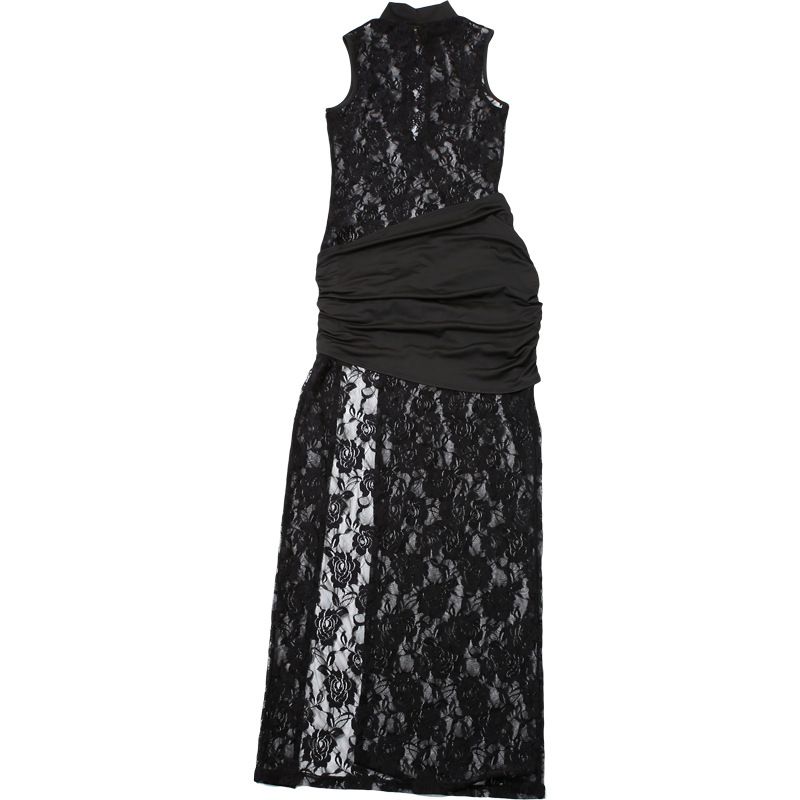 Abito lungo a righe con maniche a pois, rotondo, midi, invernale, primaverile, conveniente, con cerniera, traspirante, resistente._voghion.com