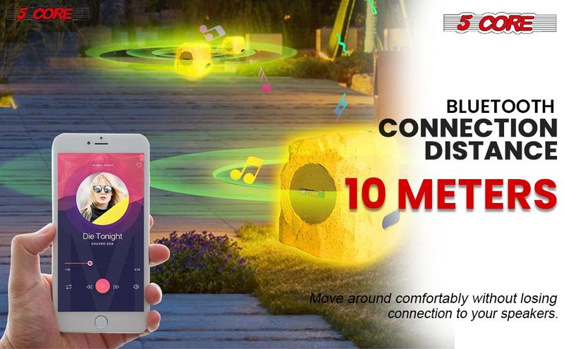 5 Core Rock Speaker Outdoor Waterproof Bluetooth Garden Speakers Solar & USB Charging RGB Colors For Patio Pool & Home_voghion.com