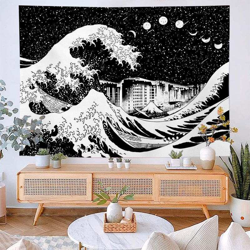 Tela colgante de ondas, tela de pared de árbol de Navidad, tela colgante, tela de fondo, tela de fondo nórdico de gran tamaño, tela para dormitorio_voghion.com