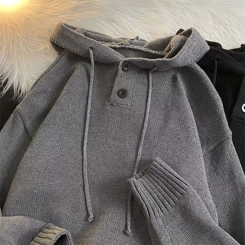 Kapuzenpullover Herren Halb offener Knopf Herbst Winter Warme Oberbekleidung Pullover College Style Trend_voghion.com
