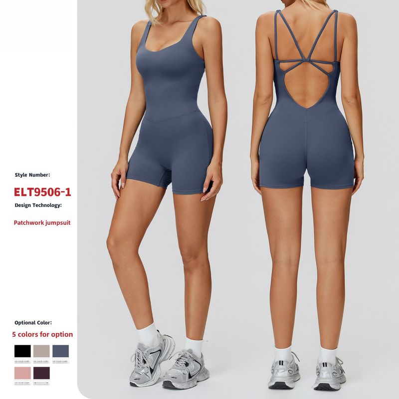 Zechuang, costume intero sportivo da yoga, fitness e corsa, con schiena incrociata e spazzolata, 9506_voghion.com