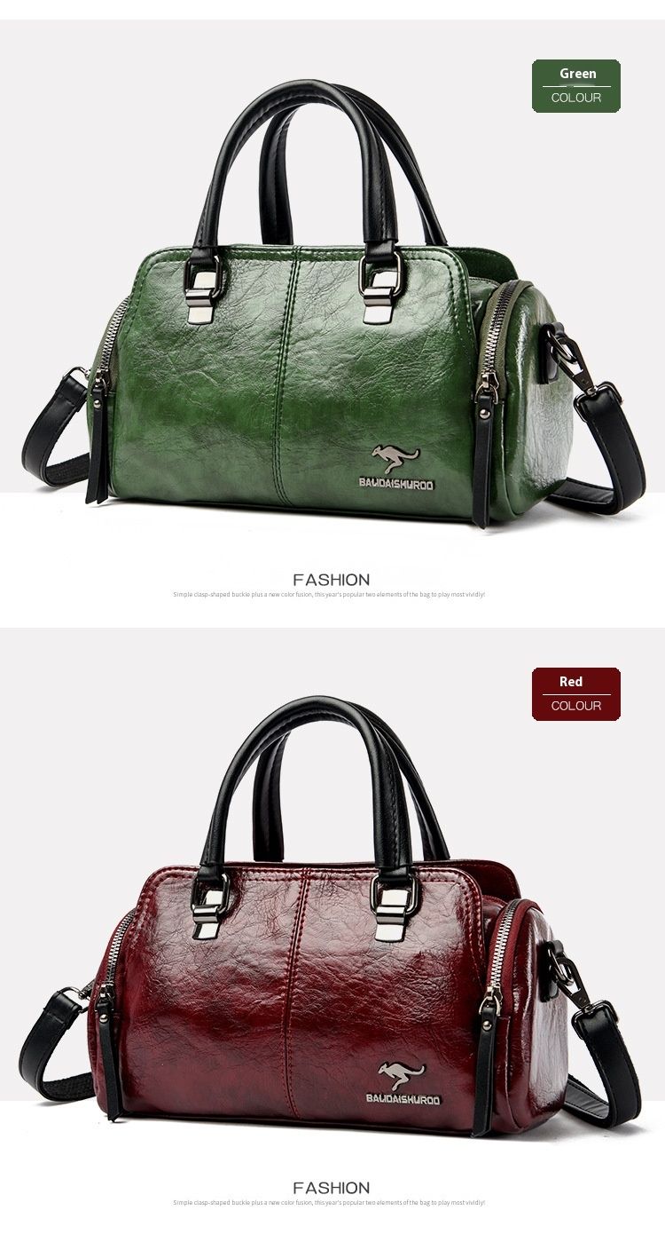 Women's Bag New Fashion Retro Versatile Contrasting Color Boston Pillow Bag Soft Leather Hand-held Large Capacity Mother Bag_voghion.com