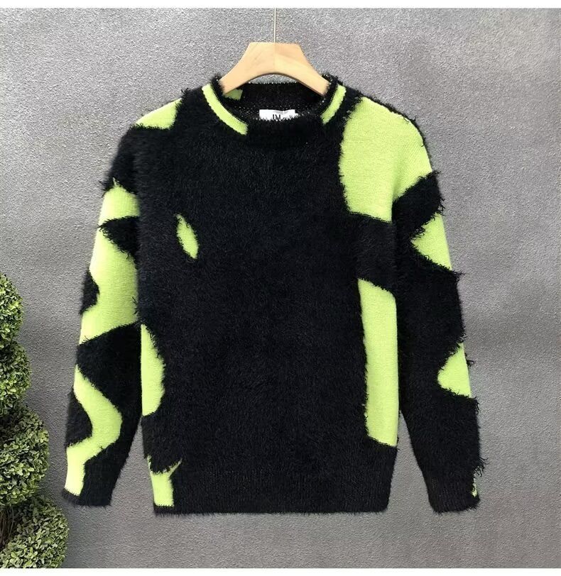 Men's And Women's Autumn And Winter American Style Design Ripped Tassel Sweater Large Size Loose Round Neck Long Sleeve Knitted Sweater Jacket_voghion.com