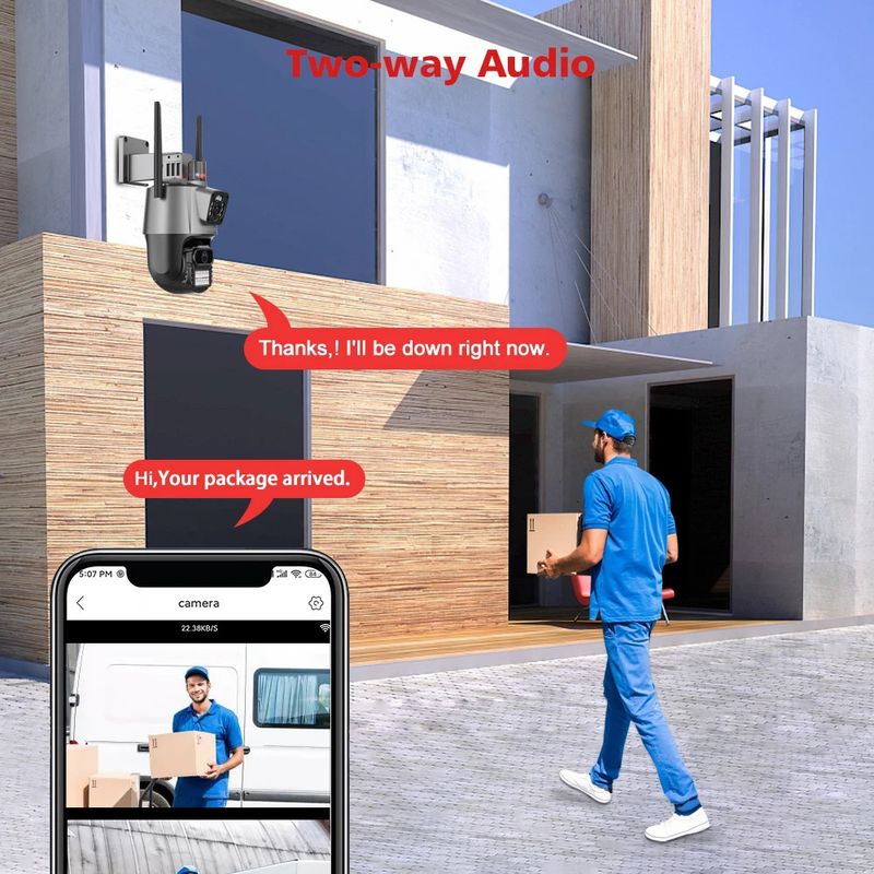 Dual-Lens PTZ Security Camera With Wi-Fi, Waterproof Outdoor Surveillance, HD Night Vision_voghion.com