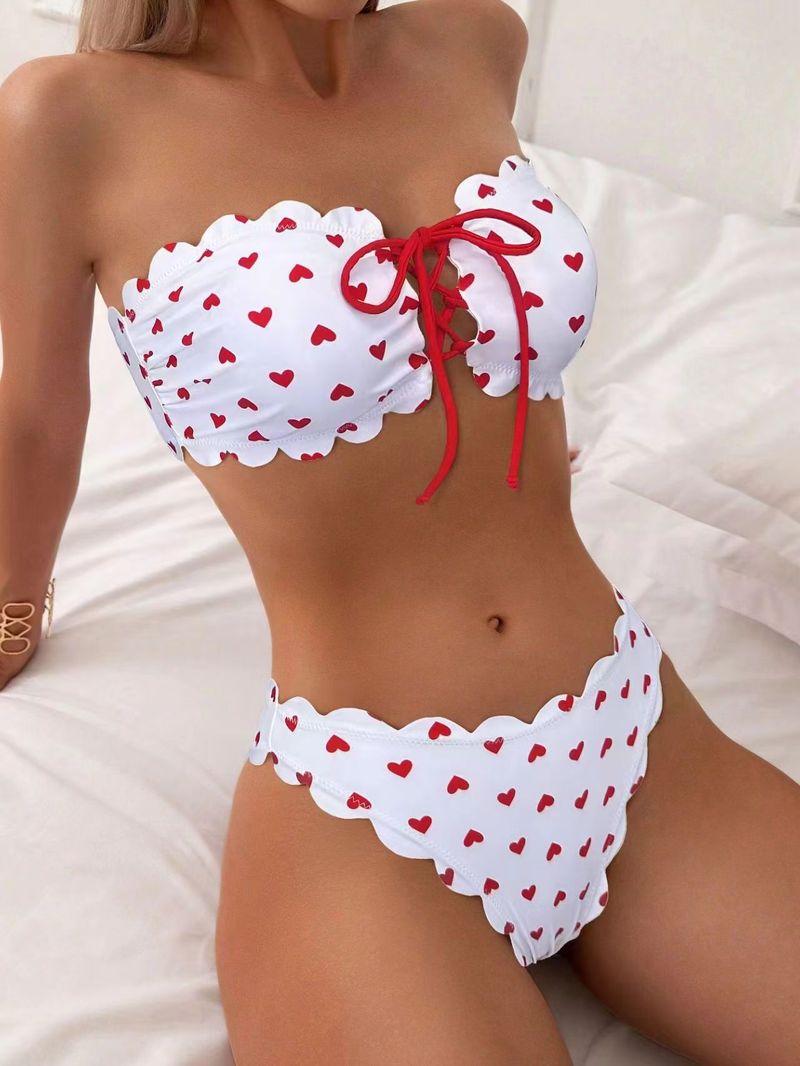 Damenbekleidung Tube Top Split Badeanzug Hohe Taille Spitze Sexy Badeanzug Zweiteiliger Bikini_voghion.com