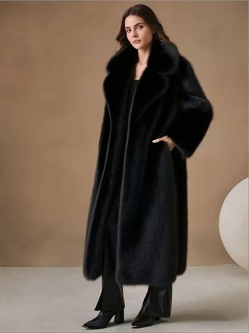Taglia, giacca elegante invernale lunga e calda con colletto a trapezio e tasche, cappotto lungo e ampio, adatto per clima freddo e asciutto_voghion.com