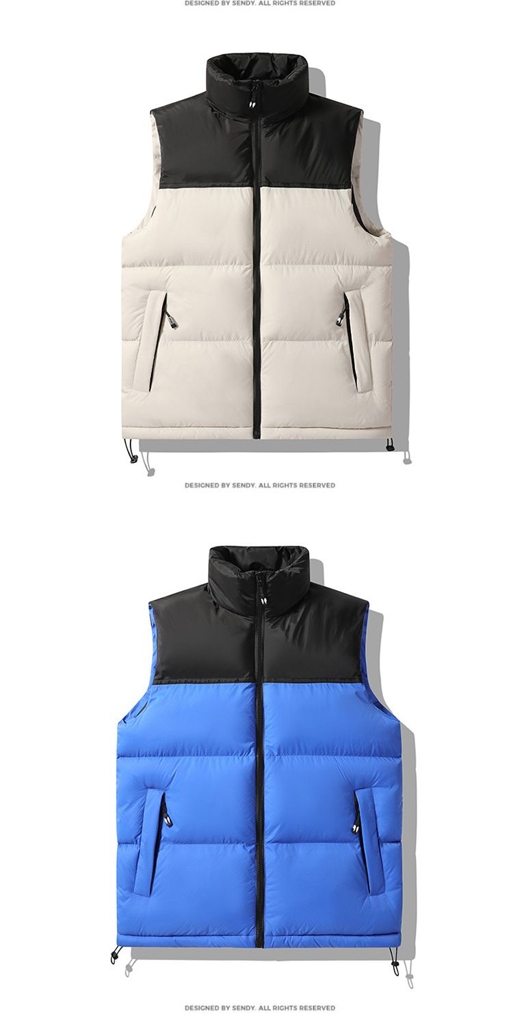 Erkek Renk Bloklu Kapitone Yelek - Fermuarlı Cepli Kışlık Dik Yaka Kolsuz Ceket (Turuncu, Ordu Yeşili, Bej, Siyah, Kraliyet Mavisi)_voghion.com