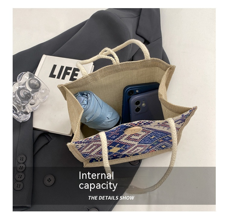 Ethnic Style Canvas Bag for Women, New Fashion for Going Out, Portable Linen Lunch Box, Bento Bag, Hand-held Mommy Bag_voghion.com