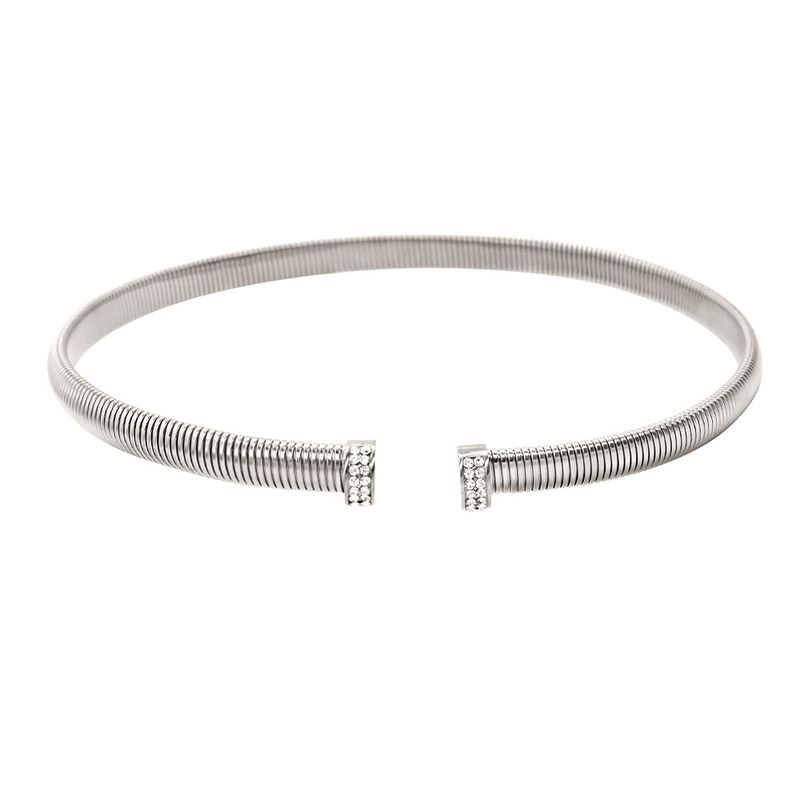 Wemen's Jewelry Titanium Steel Zircon Necklace Earrings Open Bracelet Collar Set_voghion.com