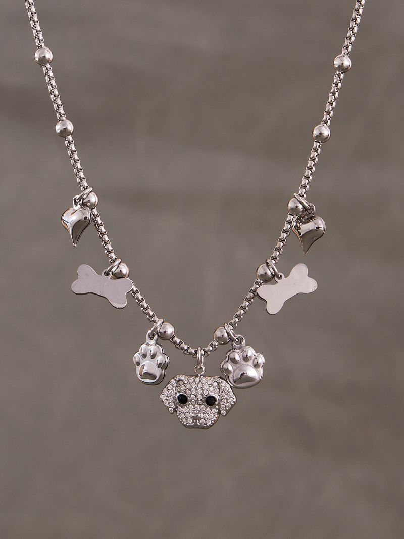 Collana con ciondolo a forma di cane in acciaio inossidabile con diamanti, bracciale e piccolo set di gioielli speciali per donne_voghion.com