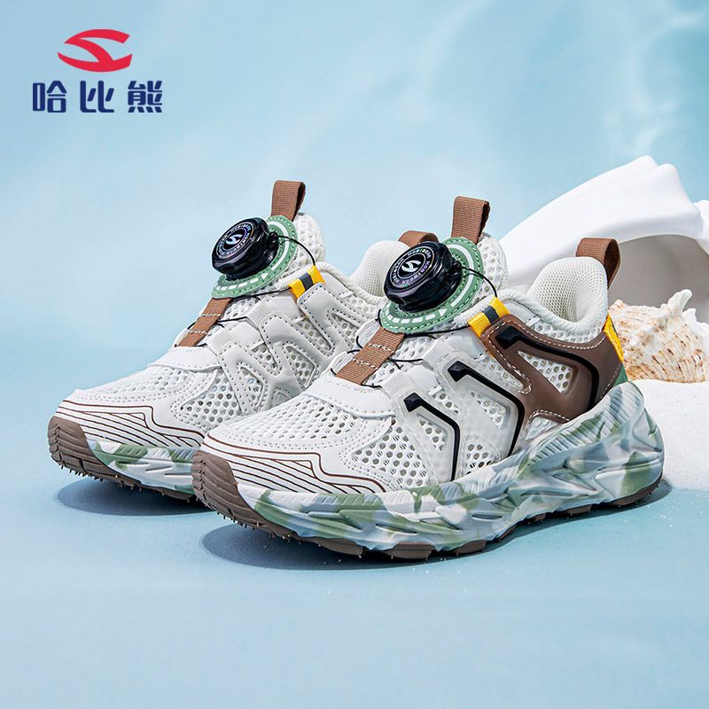 Habibear - Zapatillas deportivas de malla simple con hebilla giratoria para niños y niñas, versátiles, informales, para correr y al aire libre, de verano_voghion.com