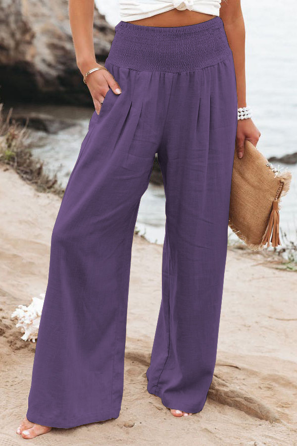 Pantalon long décontracté et polyvalent pour femme, coupe large, taille élastique, en coton, grande taille, printemps/été 2022_voghion.com