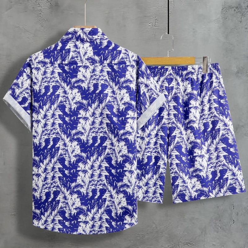 Men's Clothing Floral Short Sleeved Shirt Suits Summer Two Piece Suits_voghion.com