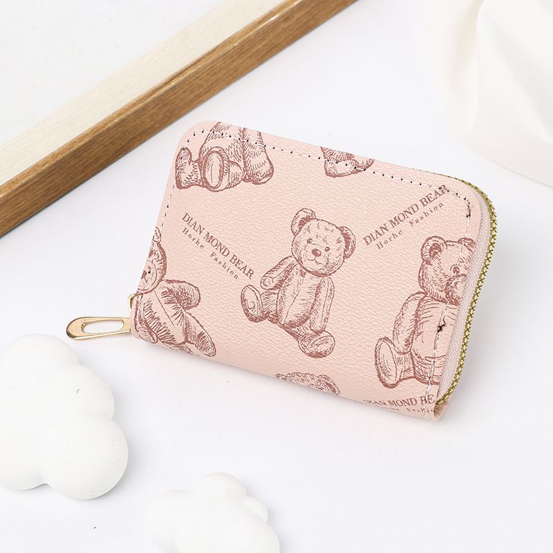 Card Bag Card Cases Fashion Cartoon Bear Print Accordion Card Holder Coin Purse Large Capacity Zipper Accordion Card Holder Card Holder_voghion.com