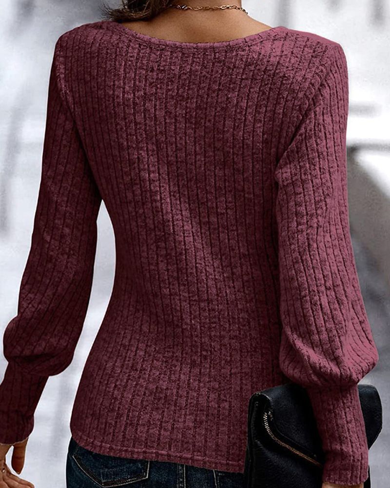 Pullover casual alla moda da donna in maglia a coste sottile tinta unita con collo rotondo_voghion.com