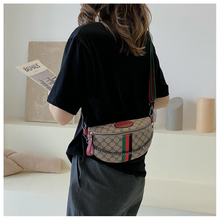 Marsupio con motivo geografico, elegante borsa sul petto versatile con cerniera frontale_voghion.com