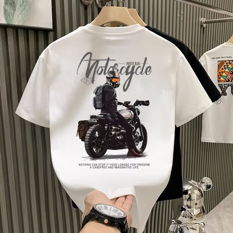 Herren Sommer Kurzarm-T-Shirt für Männer Hong Kong Modemarke lose große Größe Halbarm-Oberteil hübscher Trend lässig All-Match-T-Shirt_voghion.com