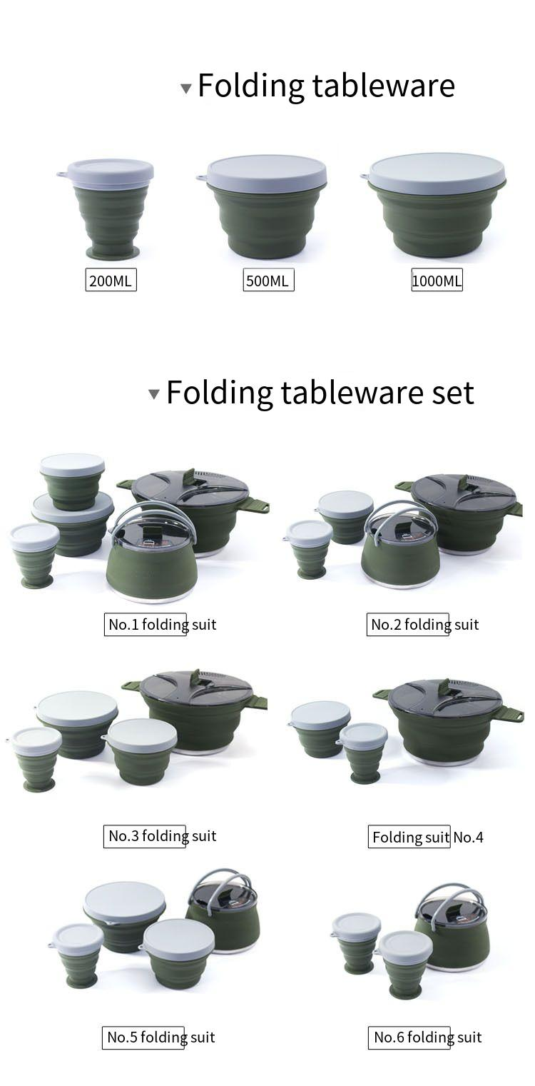New outdoor camping cookware set folding kettle cooking pot camping portable tableware silicone_voghion.com