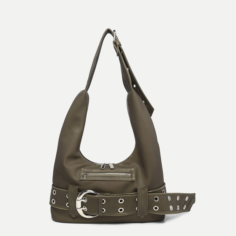 Cintura in pelle lavata antica, stile Y2K hottie wasteland, fibbia decorativa, tracolla grande e regolabile_voghion.com